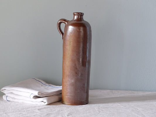 Antique Salt Glazed Stoneware Bottle, German 9.4"