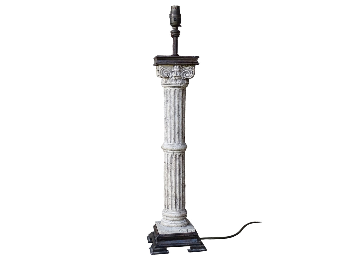 Vintage tall classical style corinthian column table lamp base with bronze effect finishing. 