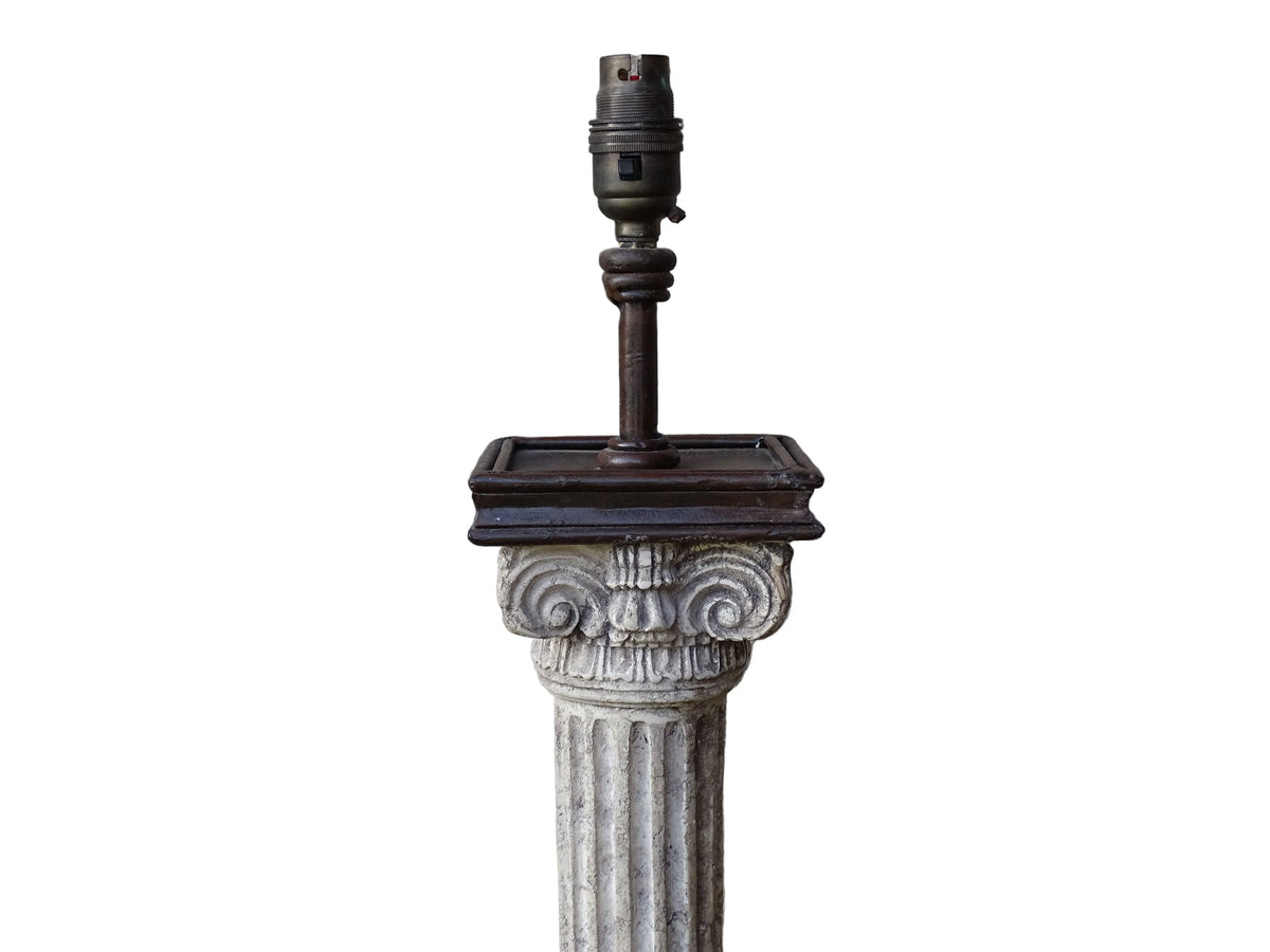 Vintage tall classical style corinthian column table lamp base with bronze effect finishing. 