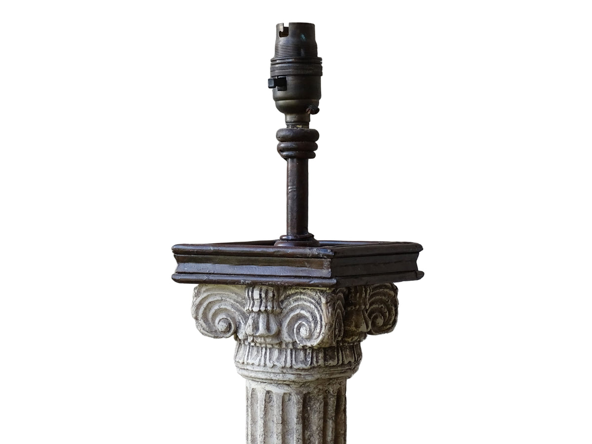 Vintage tall classical style corinthian column table lamp base with bronze effect finishing. 