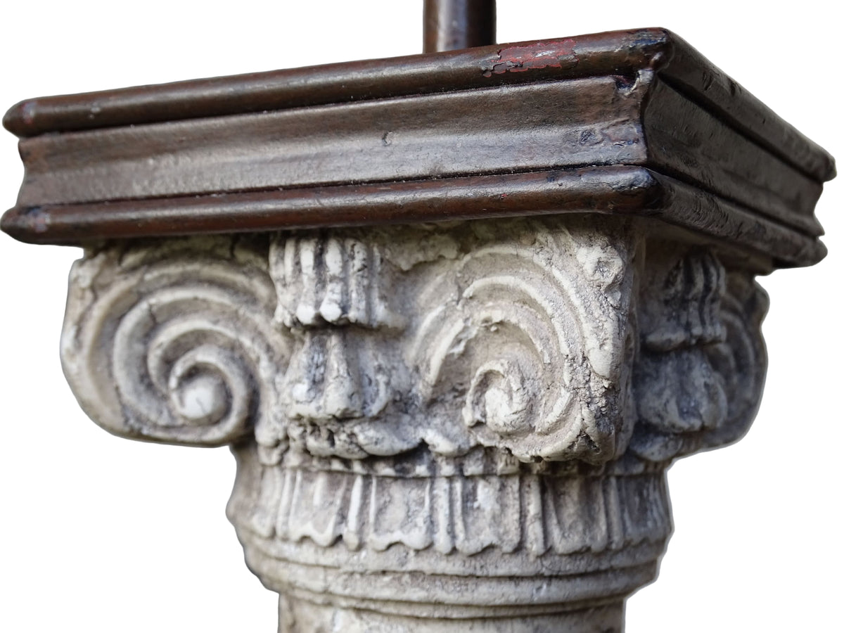 Vintage tall classical style corinthian column table lamp base with bronze effect finishing. 
