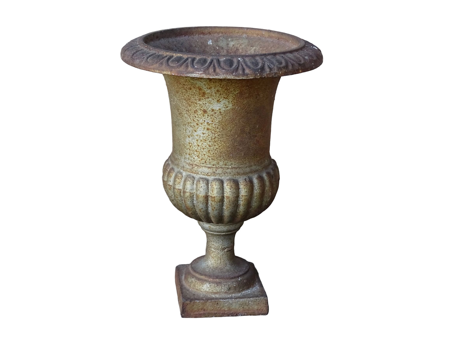 French antique cast iron planter, Medici planter with patina and rusting. 