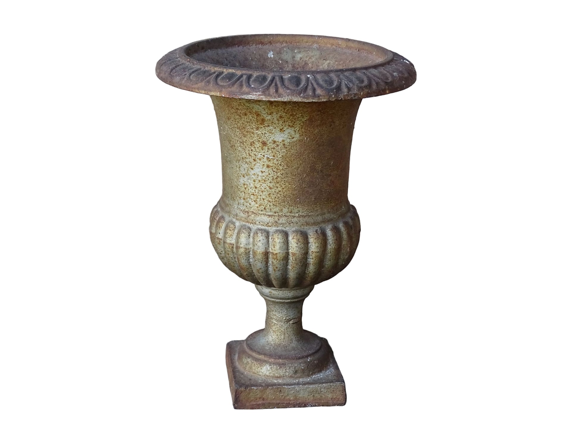 French antique cast iron planter, Medici planter with patina and rusting. 