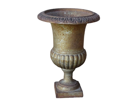 French antique cast iron planter, Medici planter with patina and rusting. 