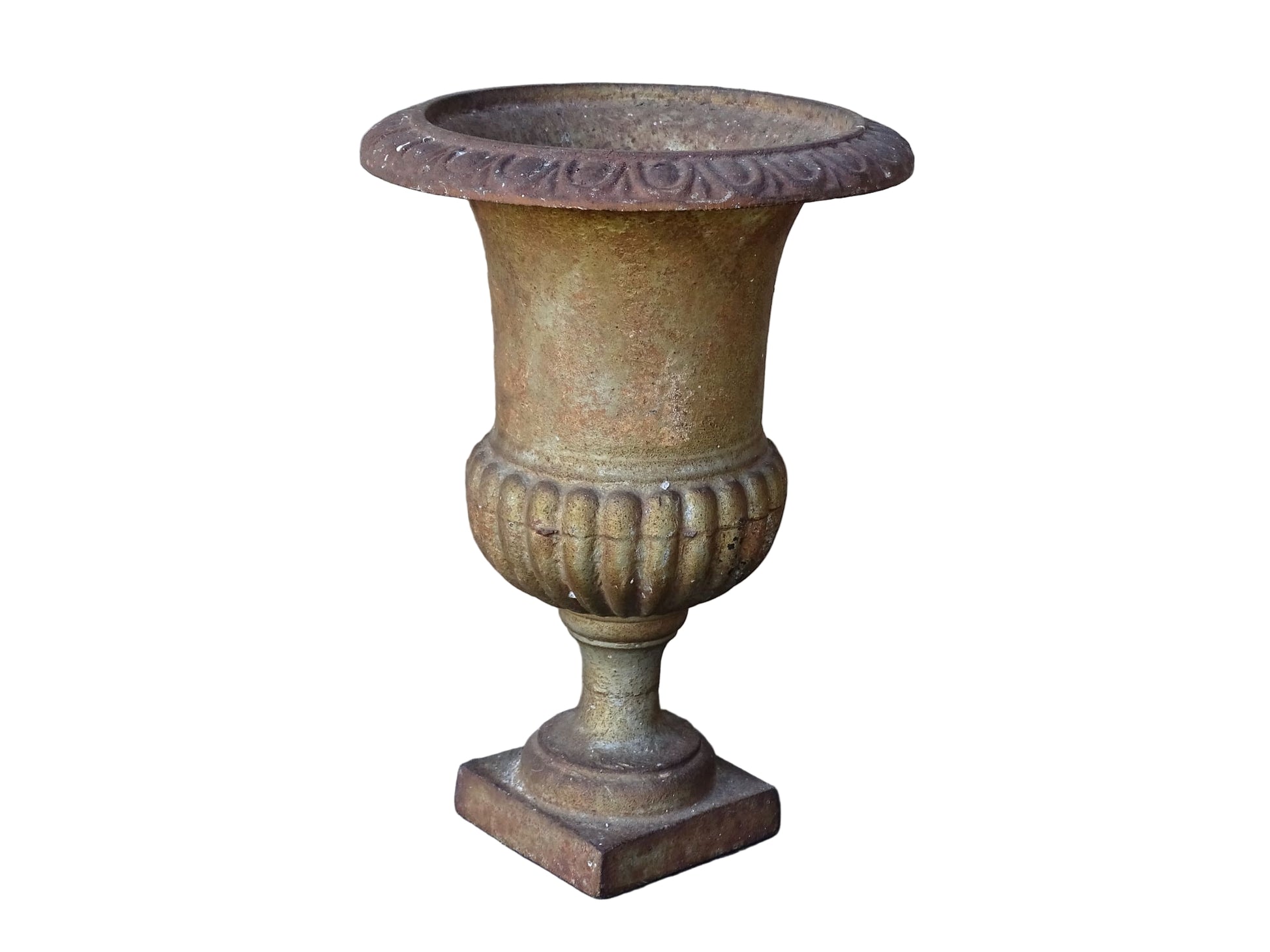 French antique cast iron planter, Medici planter with patina and rusting. 