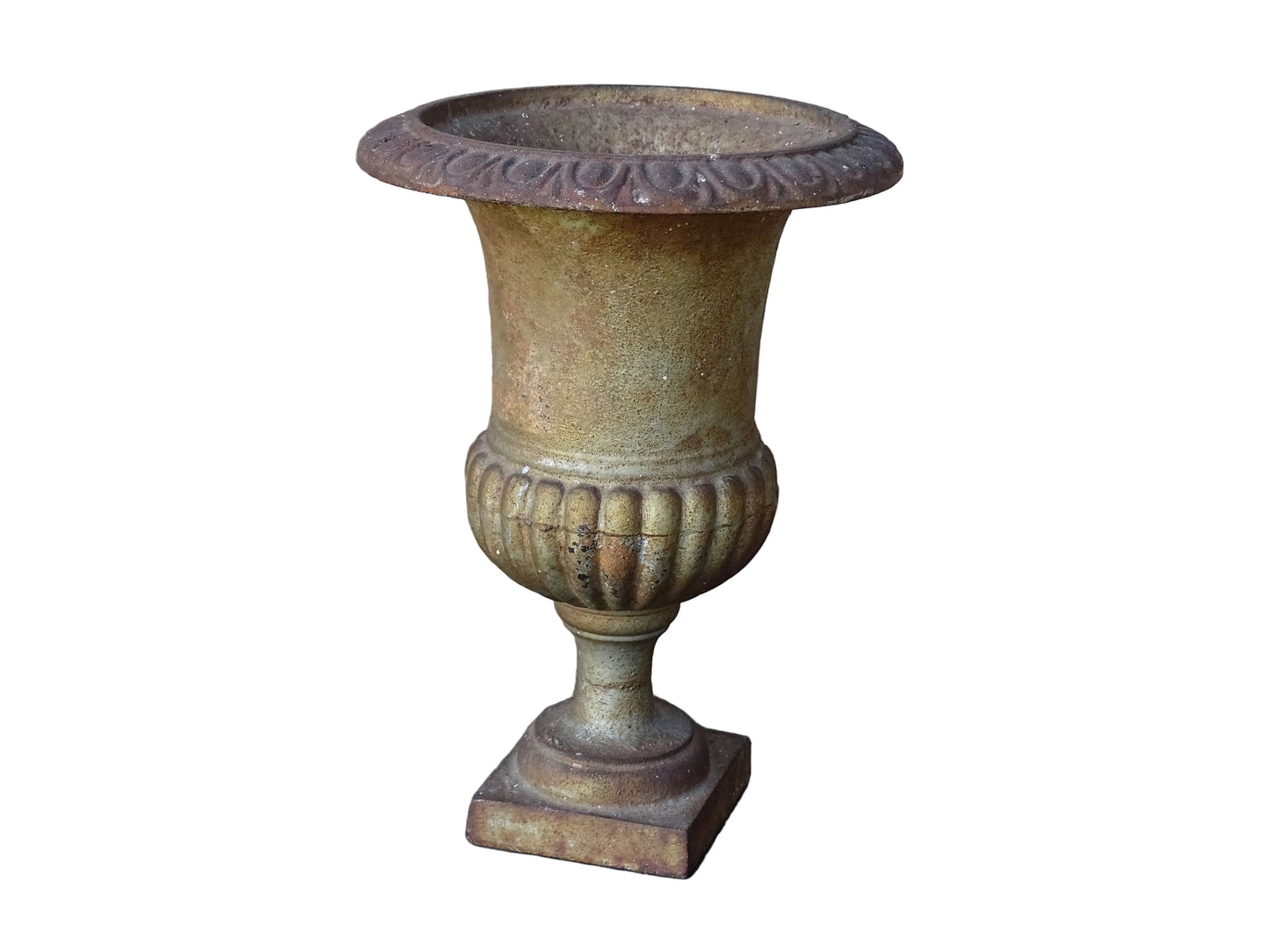 French antique cast iron planter, Medici planter with patina and rusting. 