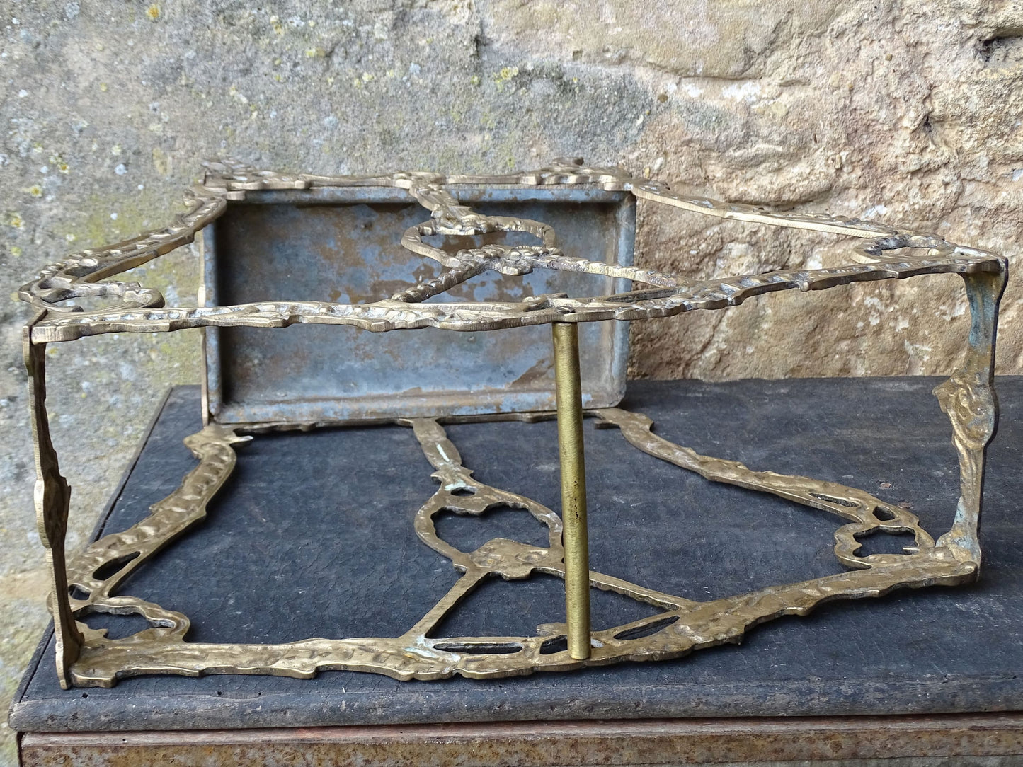 French vintage umbrella stand in gold with flower detailing.