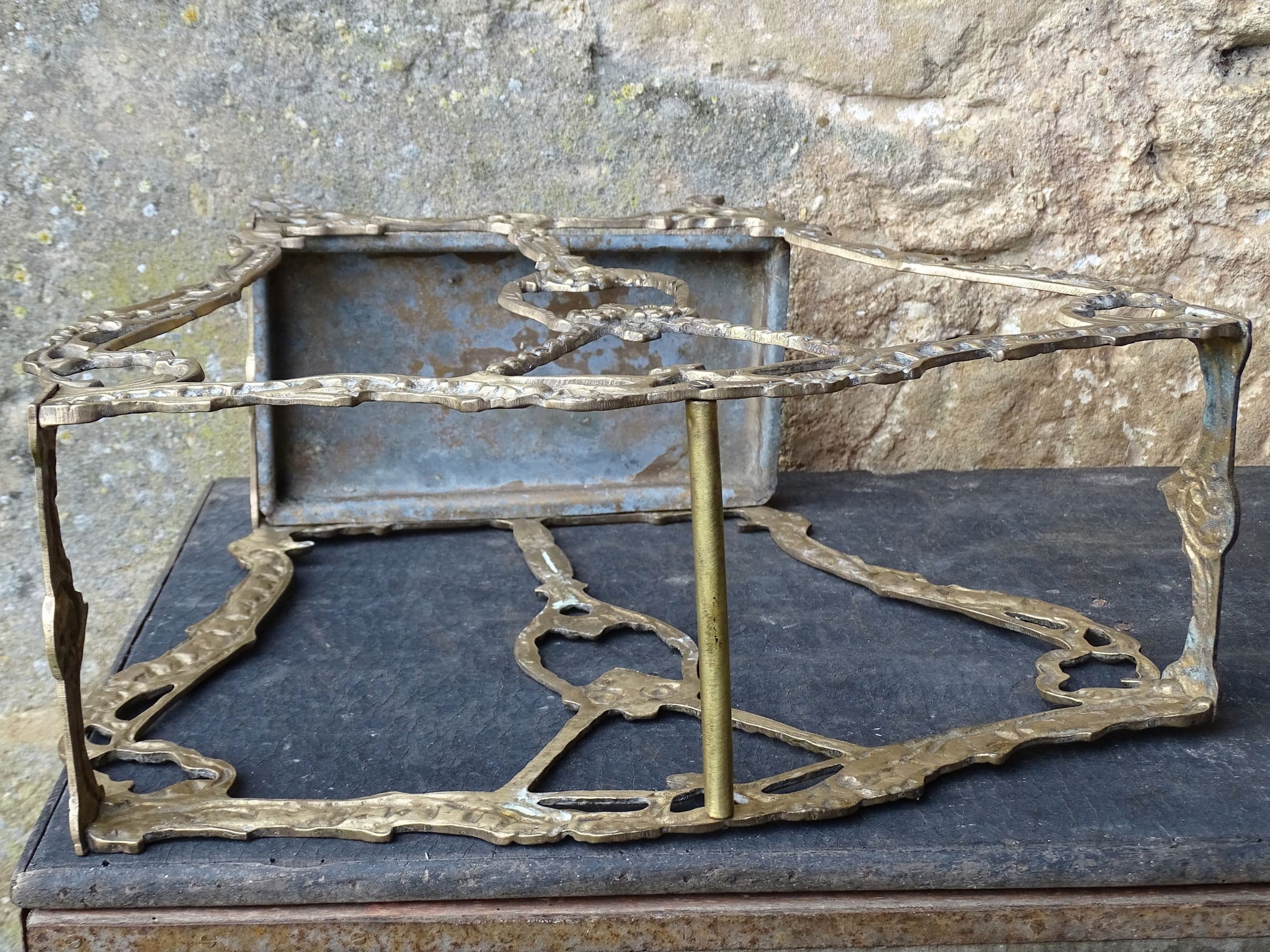 French vintage umbrella stand in gold with flower detailing.