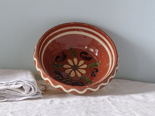 Small French vintage ceramic bowl with hand-painted flowers from Alsace