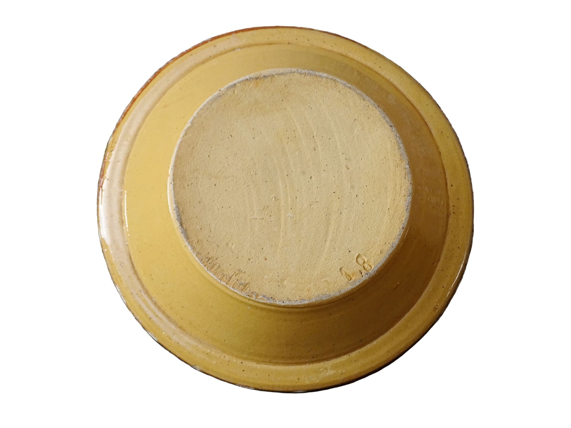 French vintage pottery bowl from Alsace. Glazed terracotta dish with painted flowers.