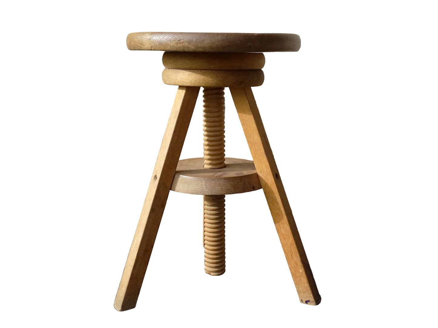 Vintage adjustable wooden stool, wood atelier stool. 