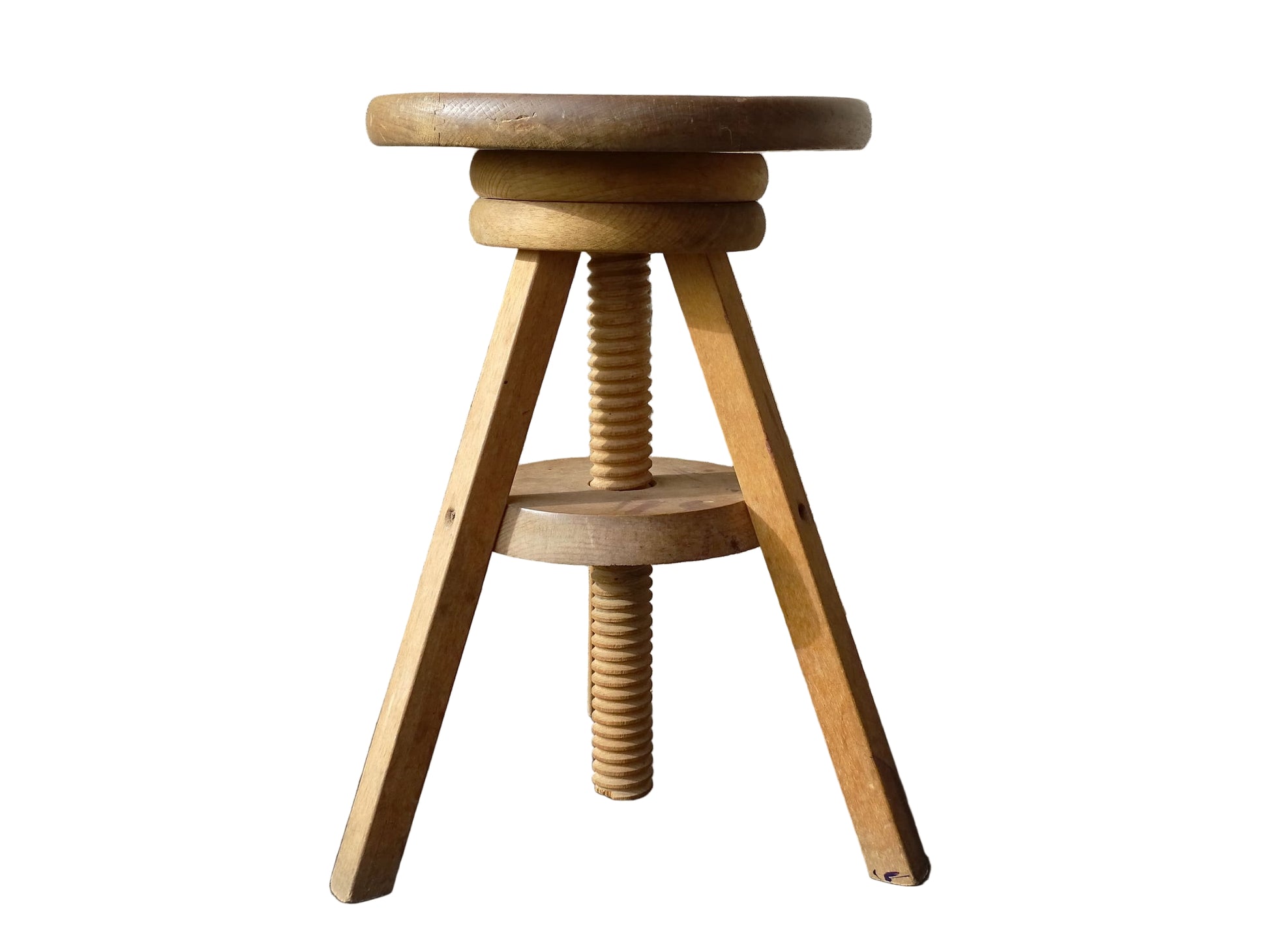 Vintage adjustable wooden stool, wood atelier stool. 