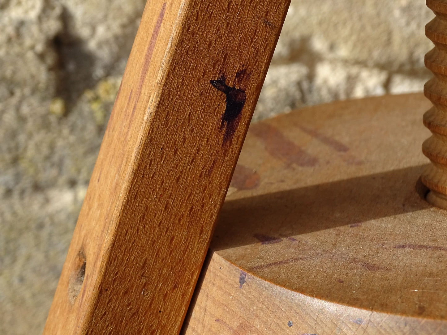 Vintage adjustable wooden stool, wood atelier stool. 