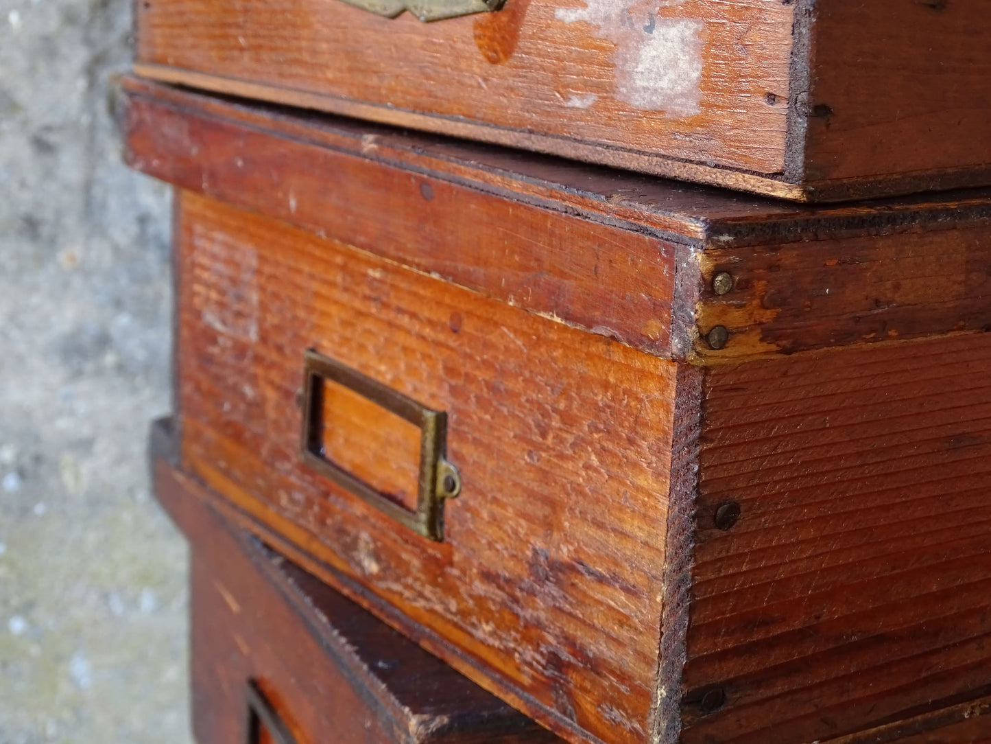 French Antique Wooden Filing Boxes, Set of 4
