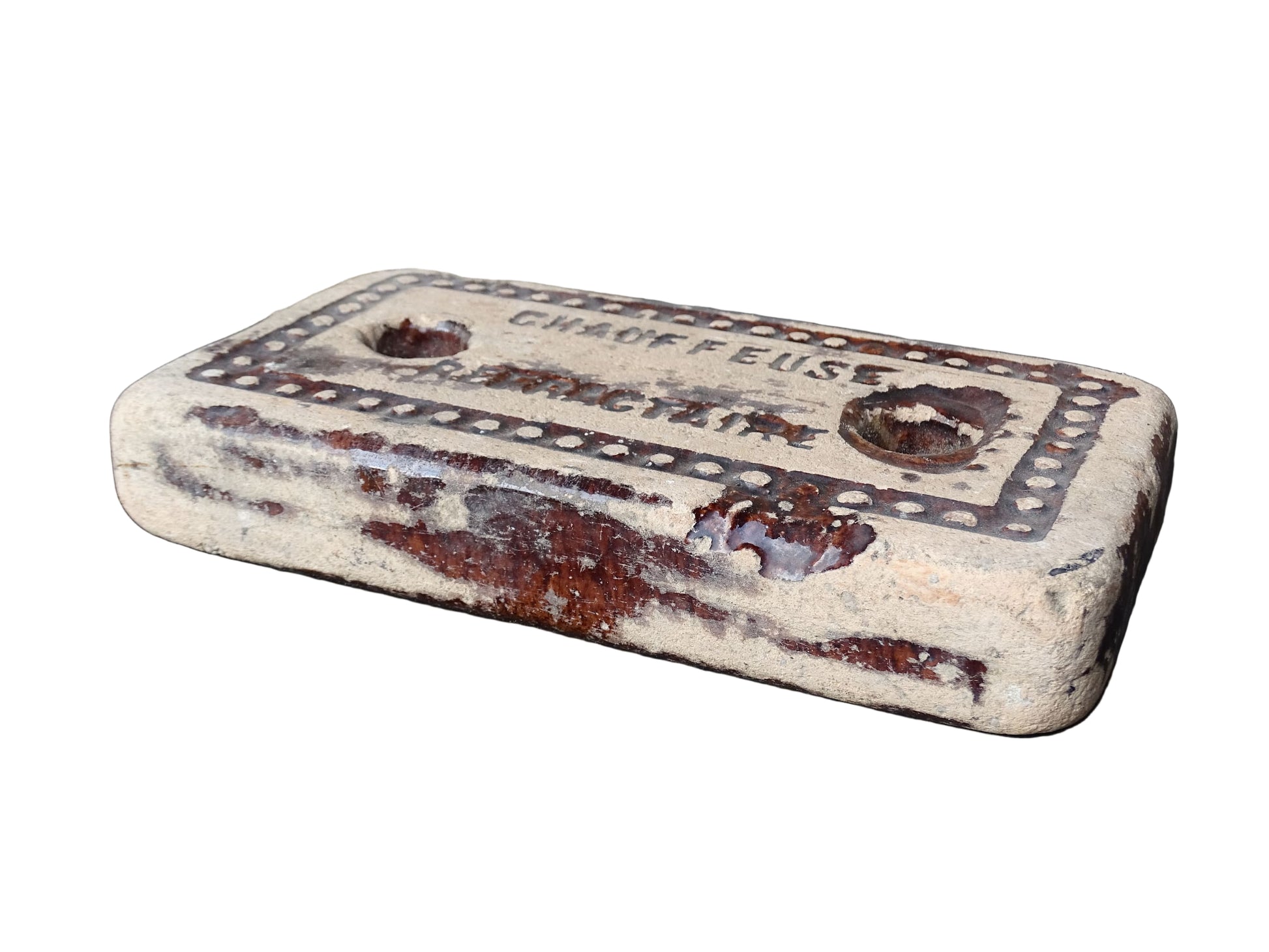 'Crauffeuse Refractaire' French antique ceramic warming brick with a brown glaze. Chauffe-lit or pottery bed warmer. 