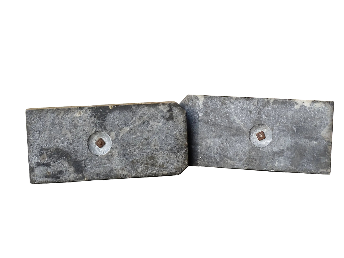 French vintage swan books on black marble bases. The swan statues have a green verdigris effect. 