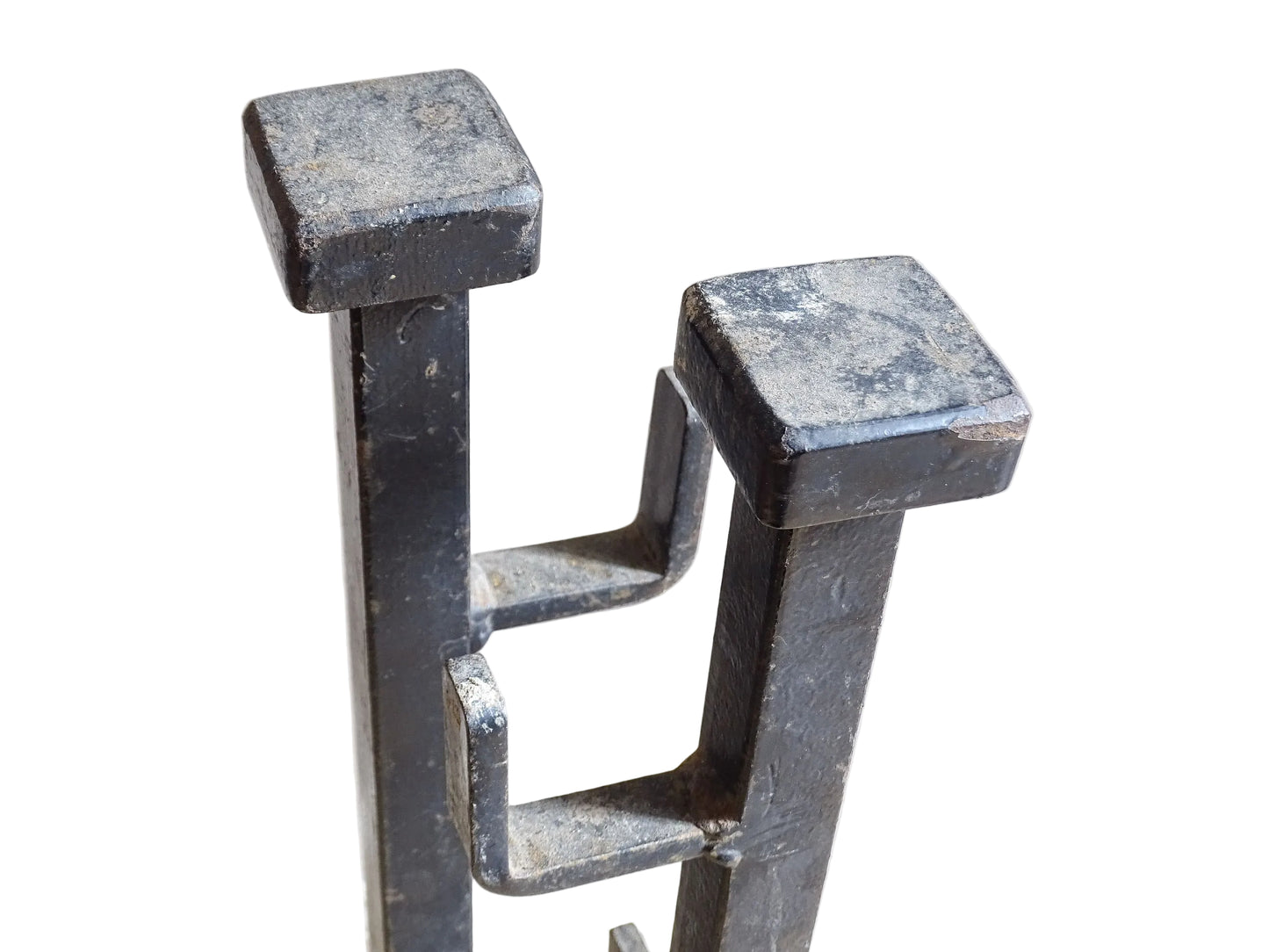 Large French Antique Cast Iron Andirons. Pair of antique firedogs or log holders.