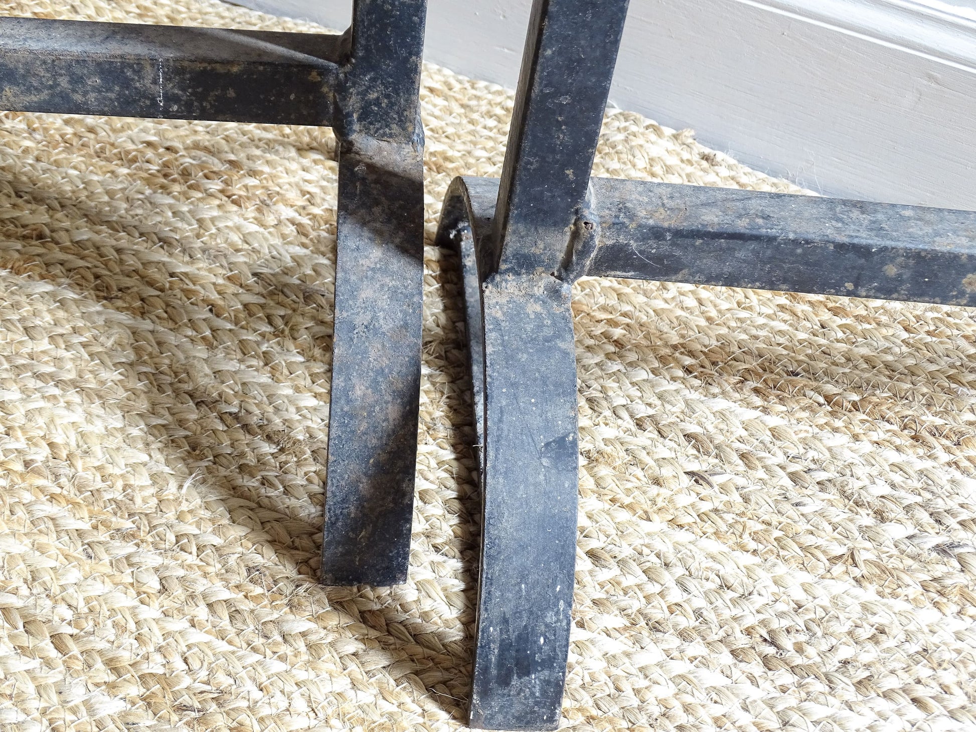 Large French Antique Cast Iron Andirons. Pair of antique firedogs or log holders.