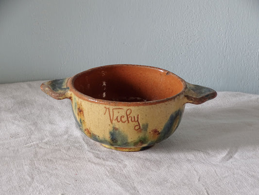 French vintage ceramic souvenir bowl with sponge glaze from Vichy