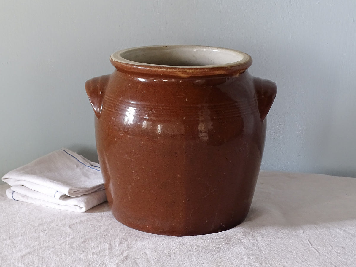 French antique stoneware jar with brown glaze
