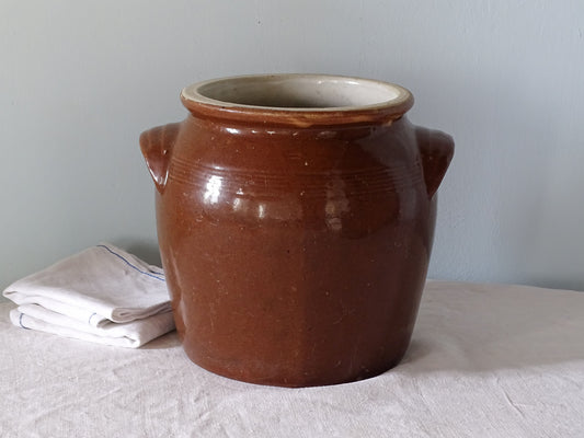 French antique stoneware jar with brown glaze