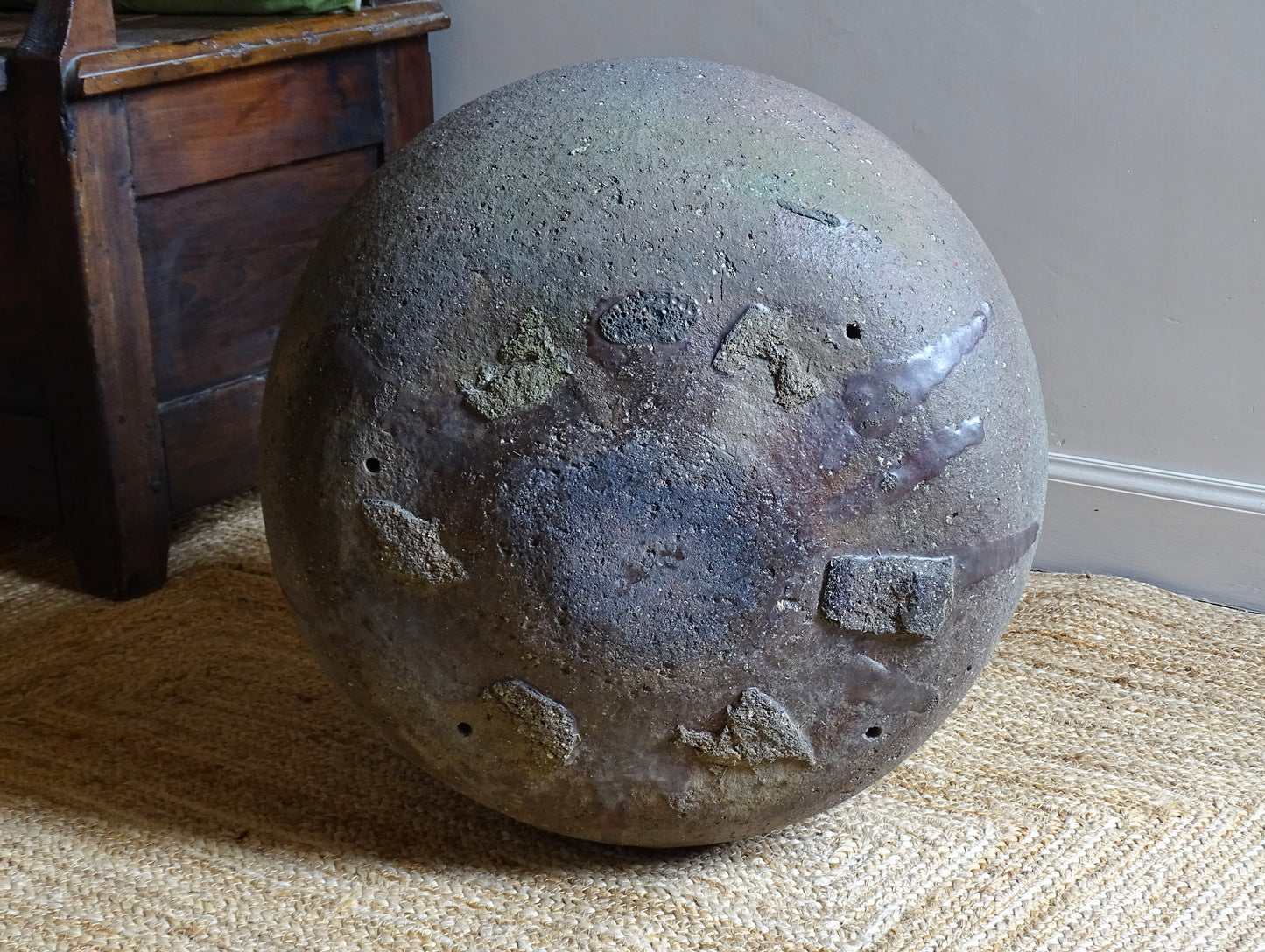 Base of early 19th century French terracotta pot (ponne) with later drainage holes added for use as a planter.