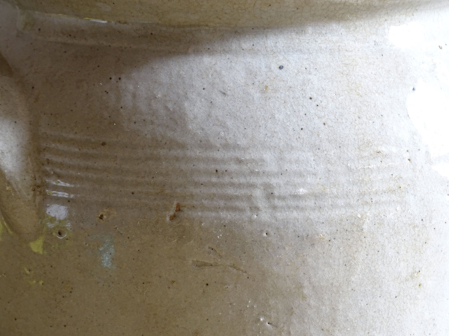 Close up of a French antique ceramic pot.