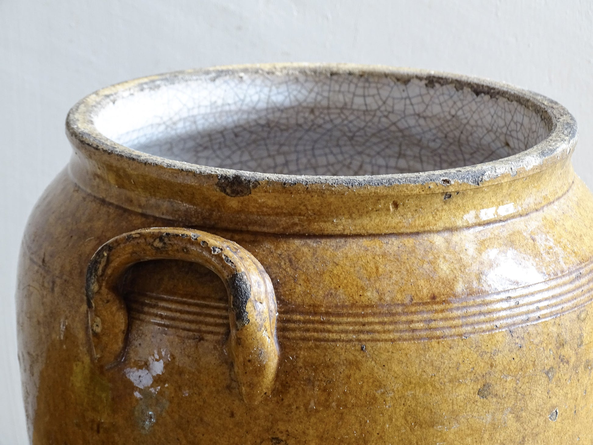 French ceramic pot with a brown glaze