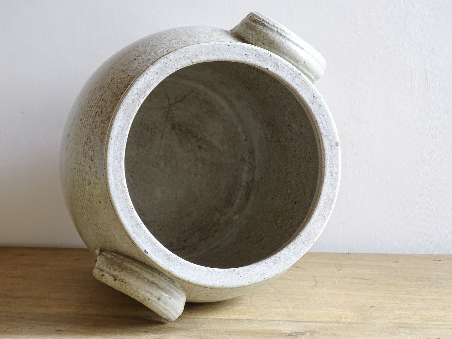 An interior view of a French antique stoneware pot