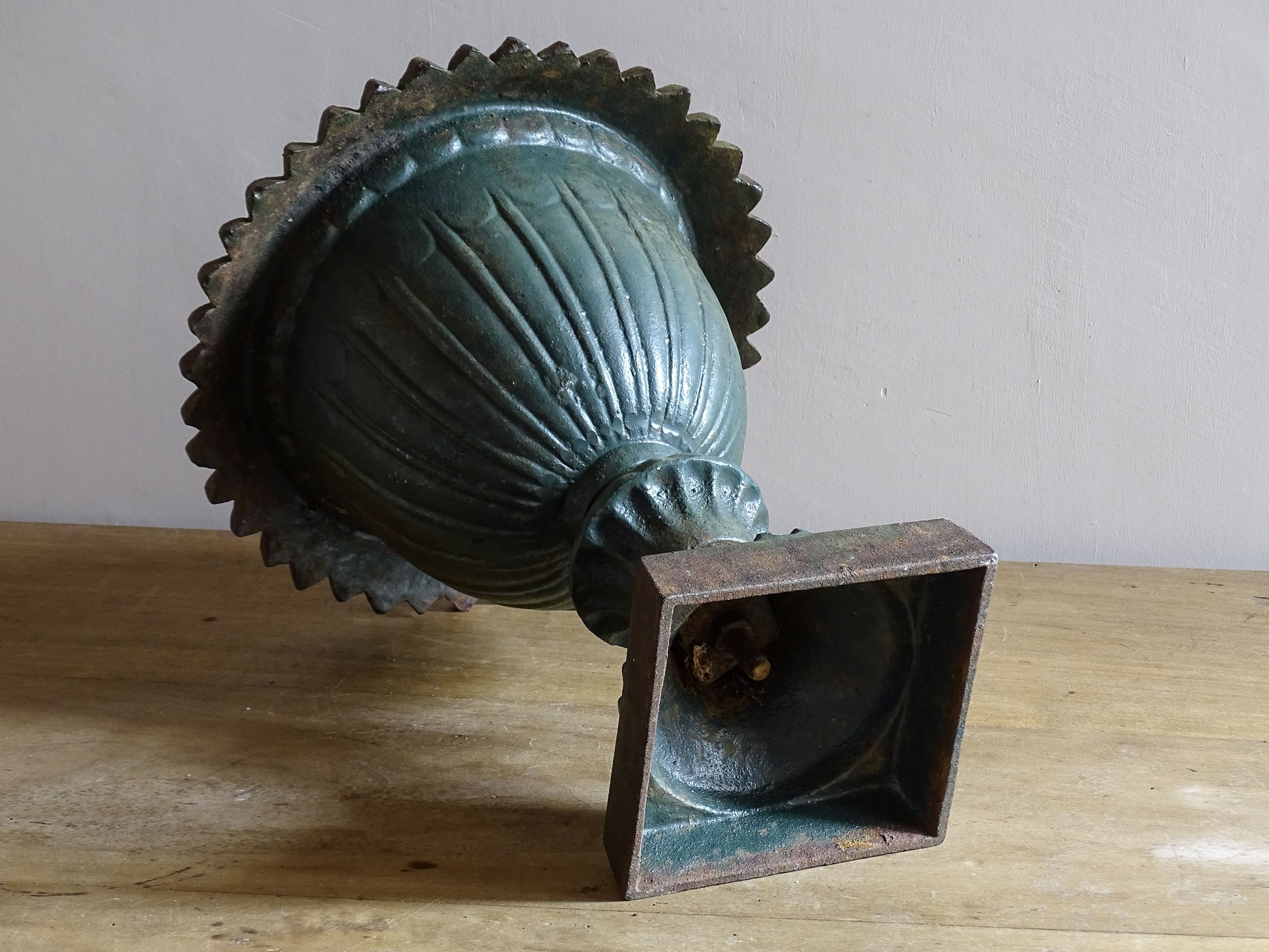 Small French cast iron urn planter with classical fluted design