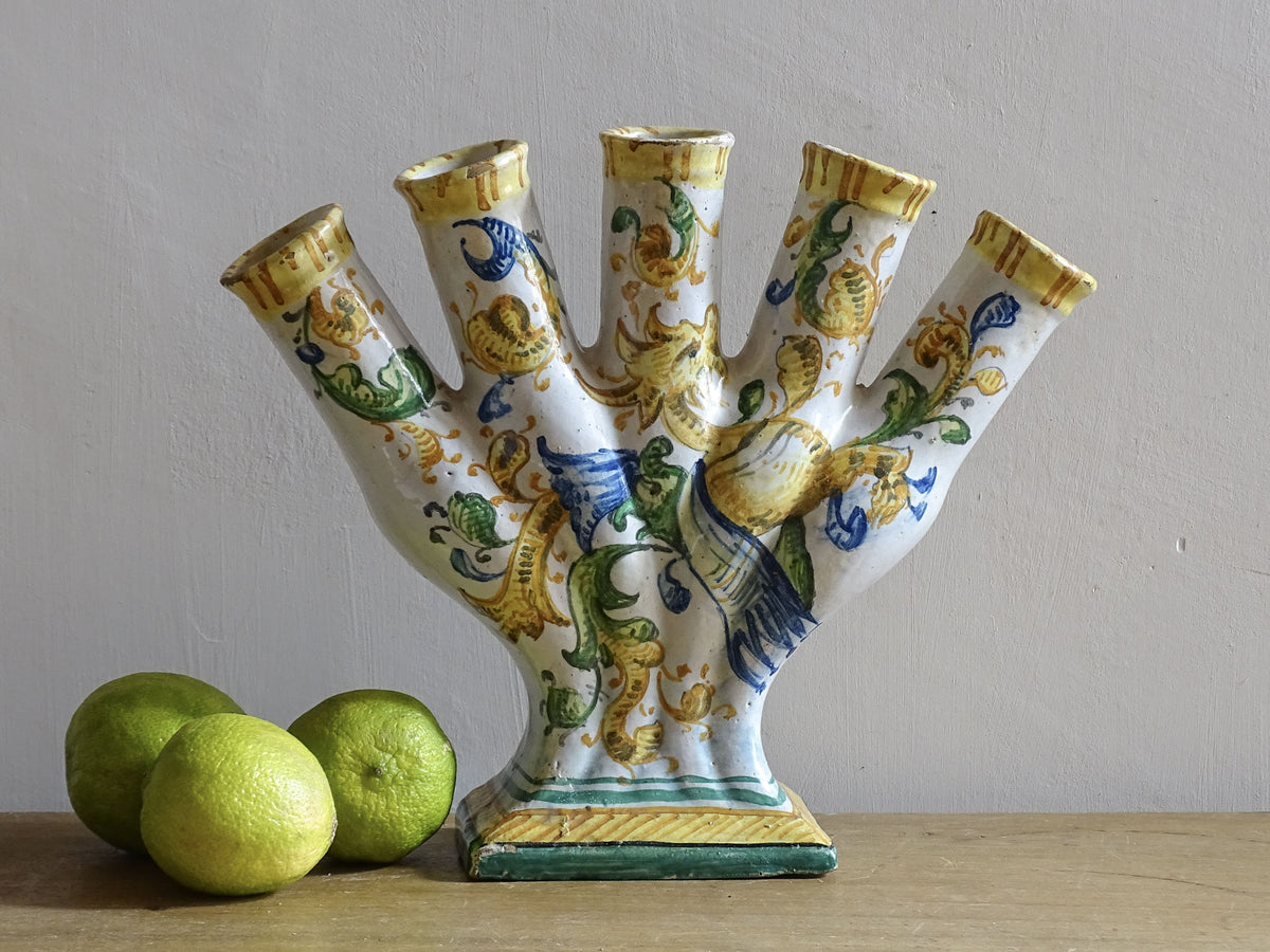 Italian Maiolica Tulip Vase | Cantagalli Style Renaissance Revival 