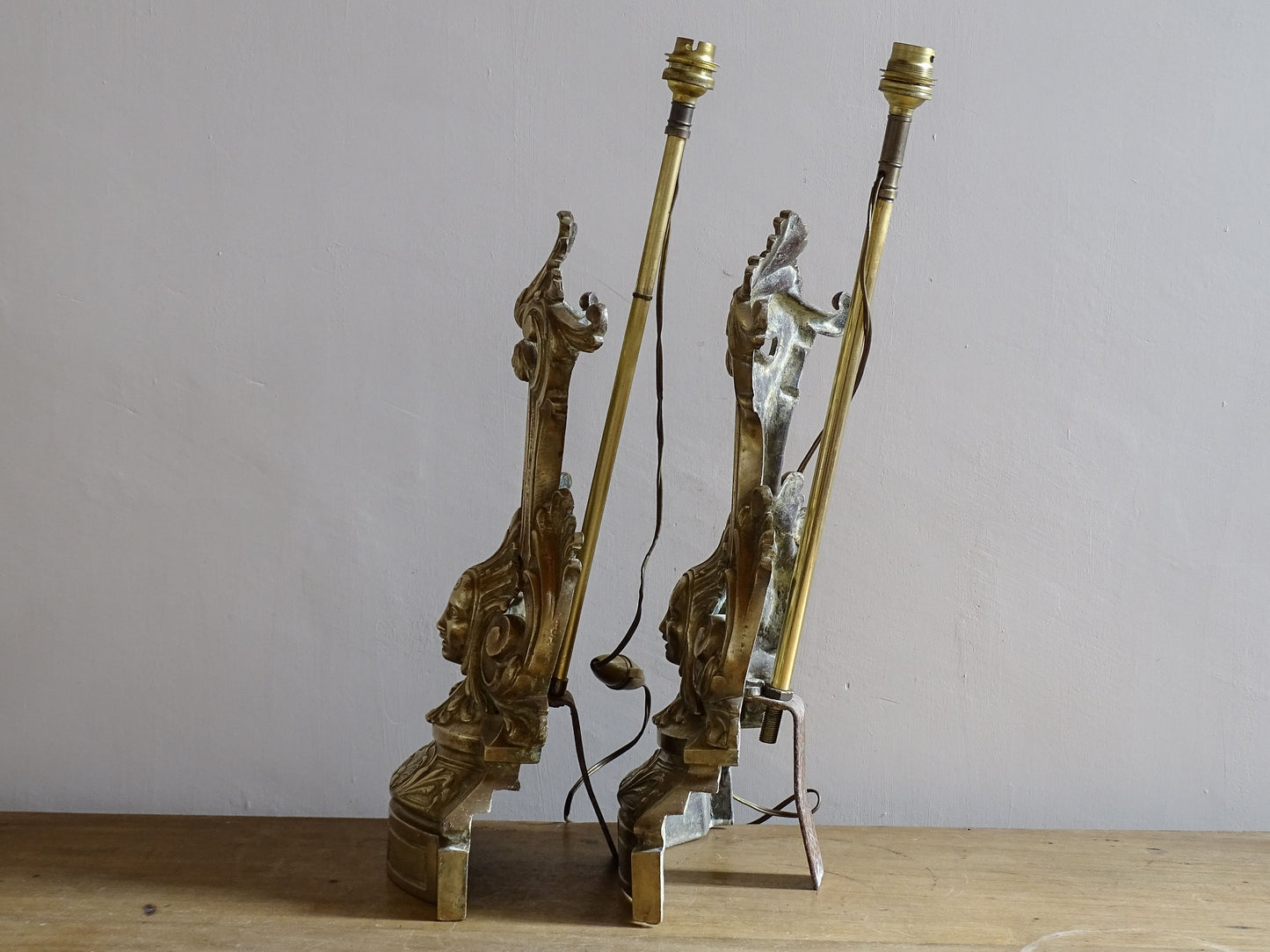 French antique andirons repurposed as table lamps