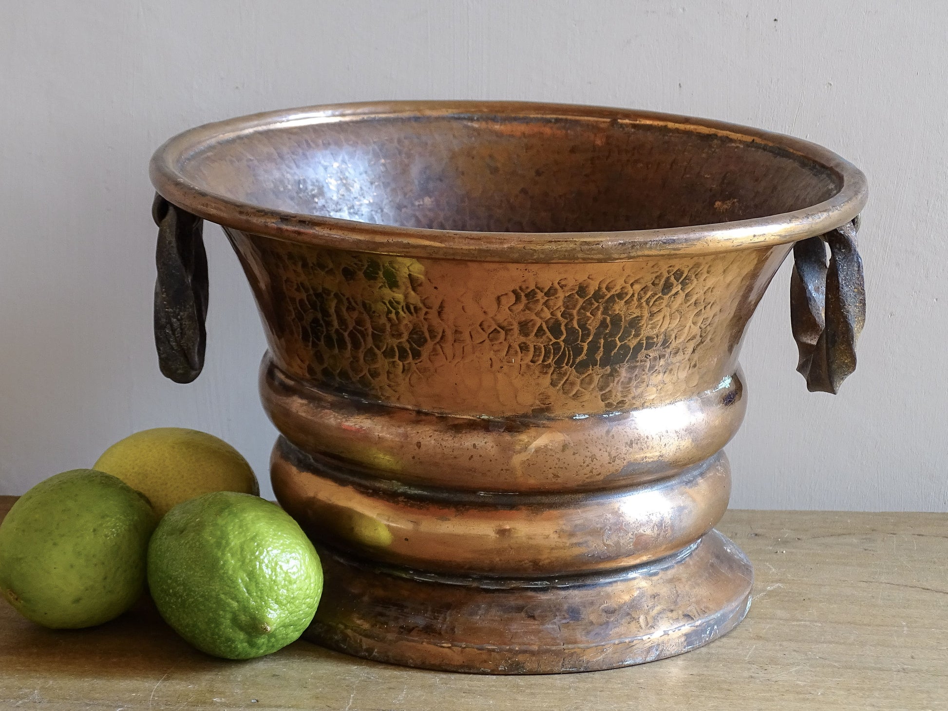 hammered copper plant pots French Antique Copper Planter with Wrought Iron Handles