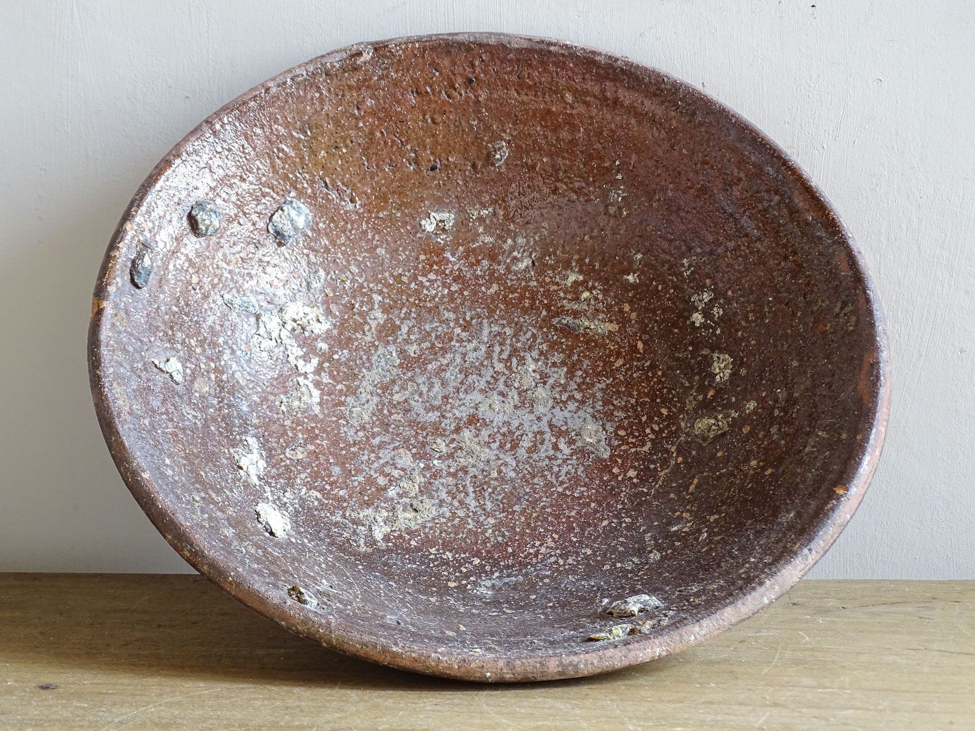 French antique terracotta bowl with brown glaze 