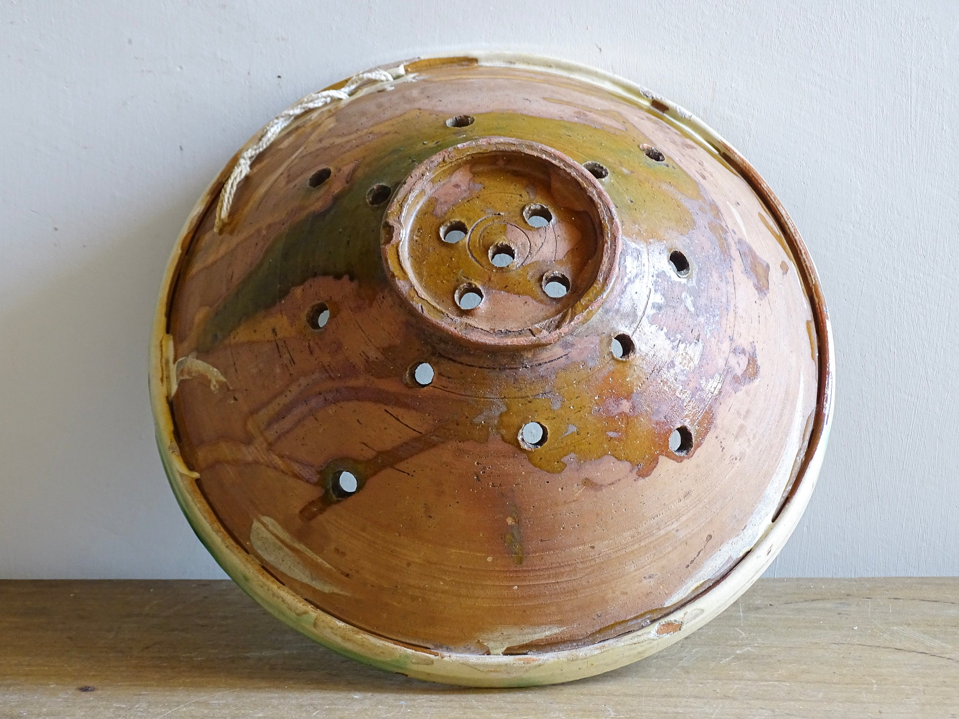 French vintage earthenware colander for kitchen or shelf styling