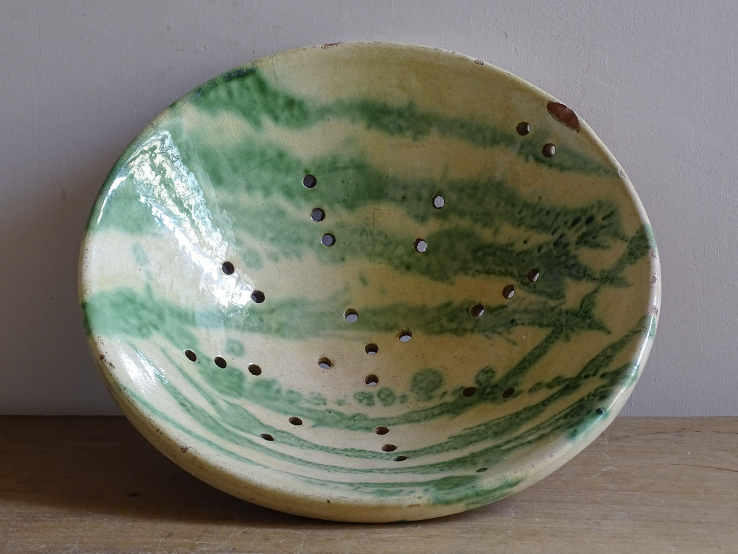 French country kitchen bowl with drainage holes and rustic glaze