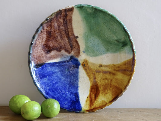 Vallauris style ceramic dish with multicolour glaze France