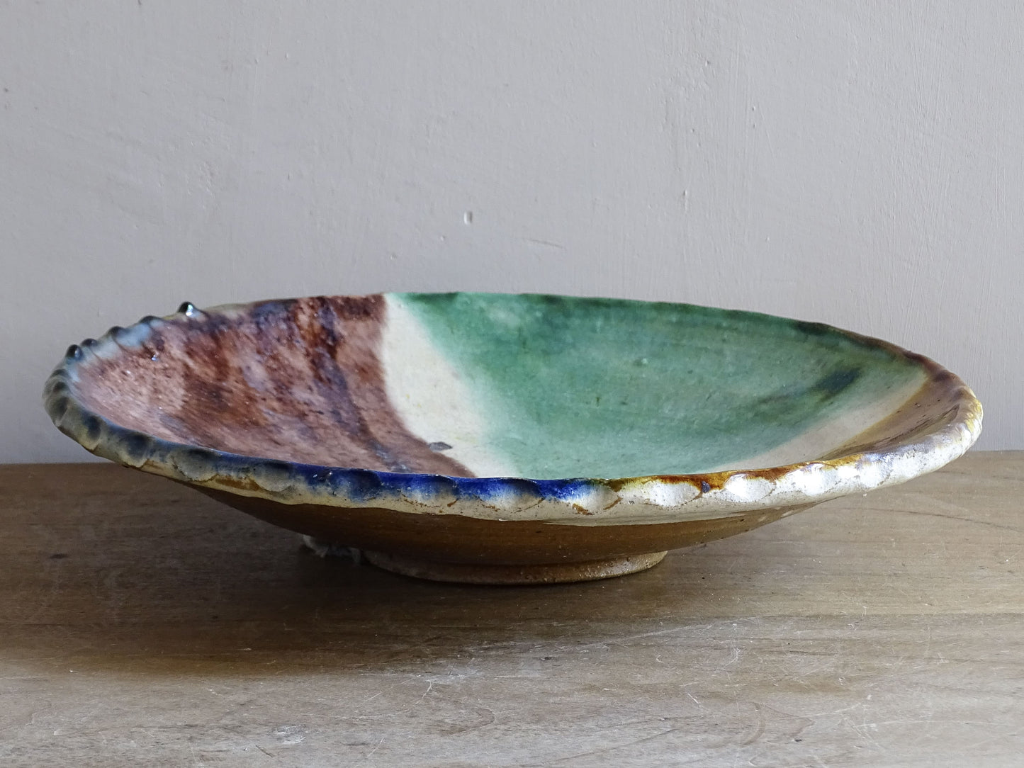 Vintage French ceramic dish abstract glaze mid century style