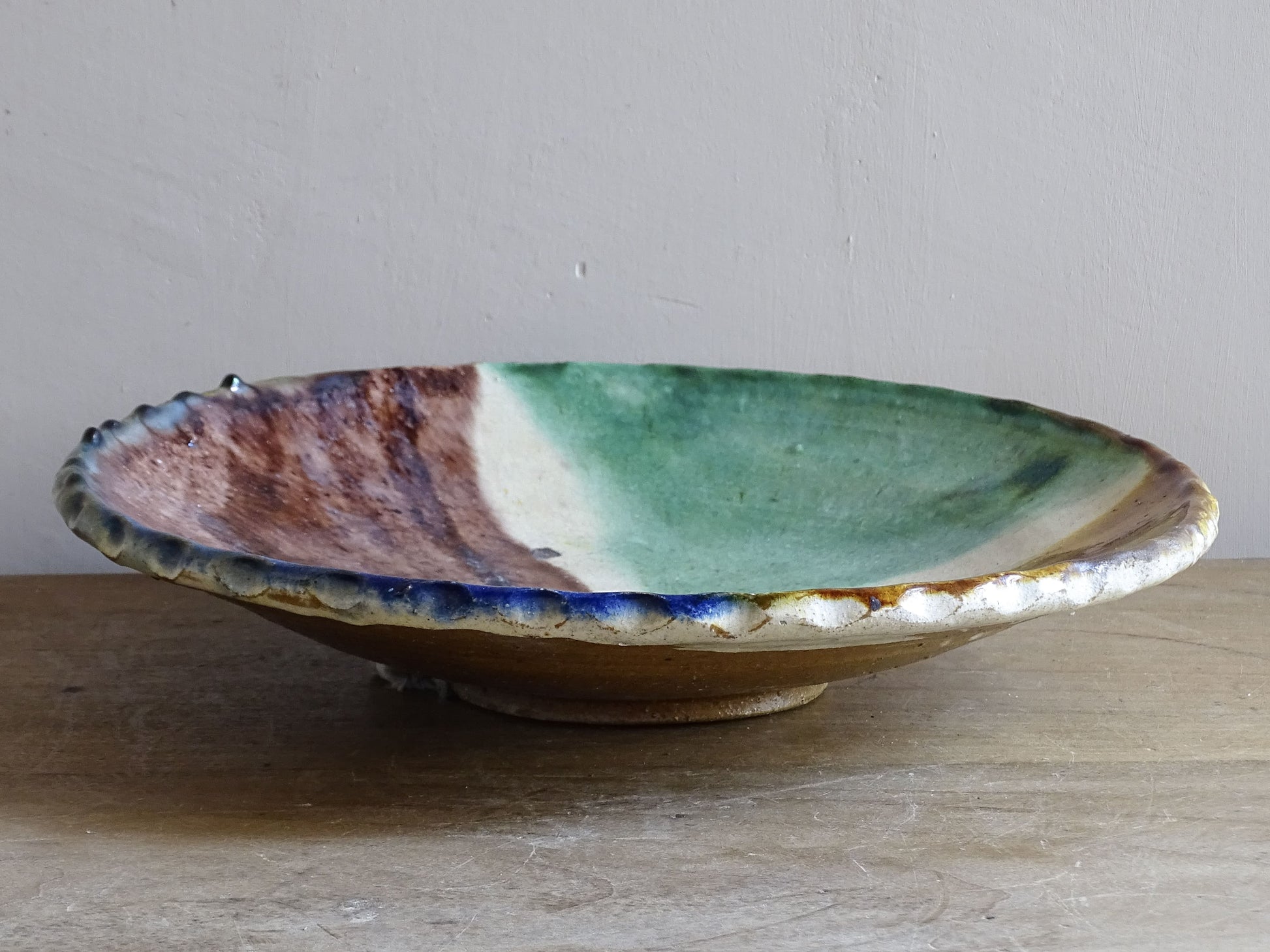 Vintage French ceramic dish abstract glaze mid century style