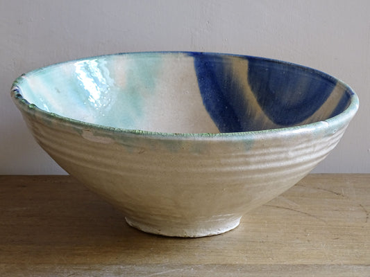 Mid century French ceramic bowl with turquoise glaze detail