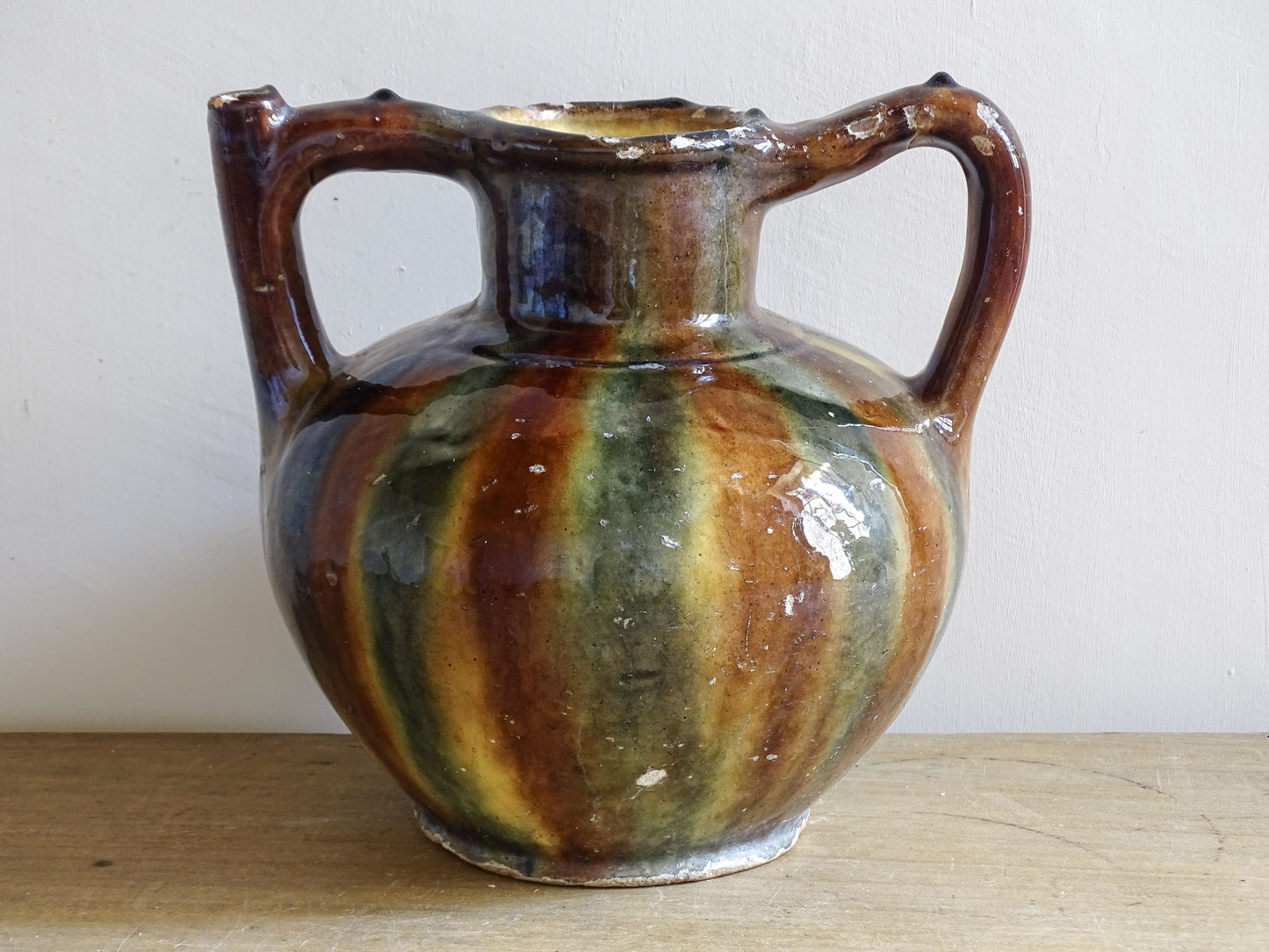 Languedoc Ceramic Pitcher with a Striped Glaze