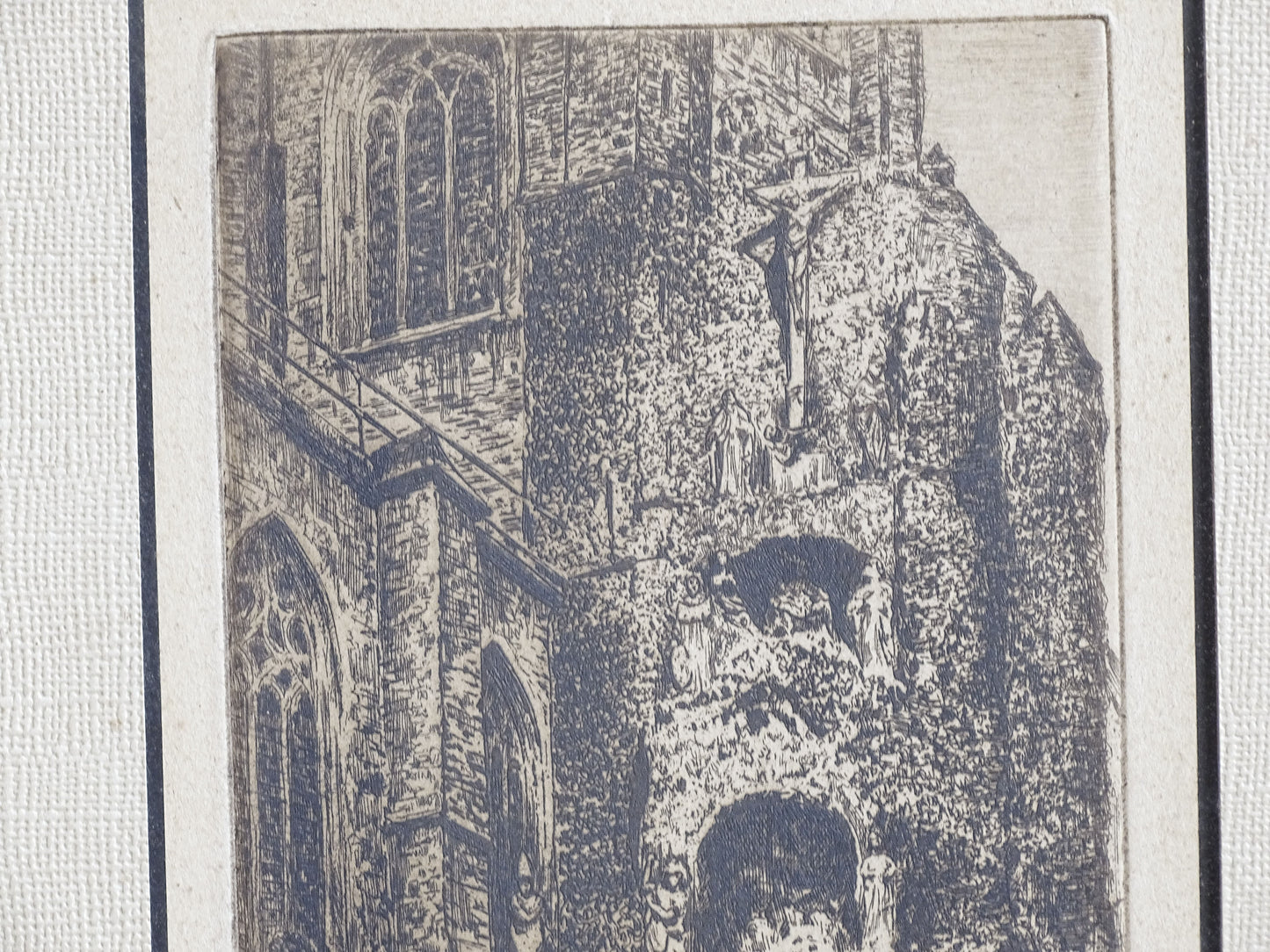 Signed limited edition Antwerp etching showing Gothic stone architecture