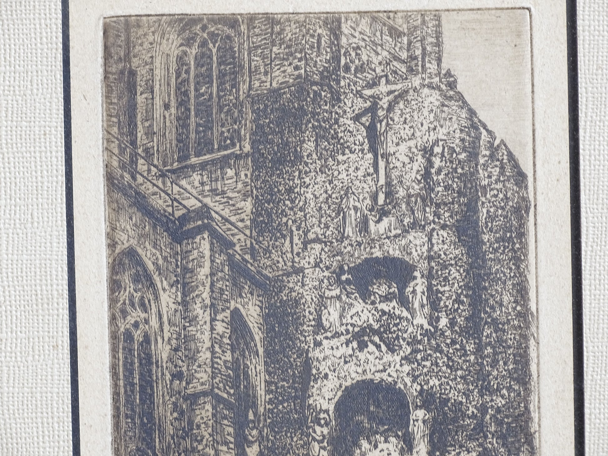 Signed limited edition Antwerp etching showing Gothic stone architecture