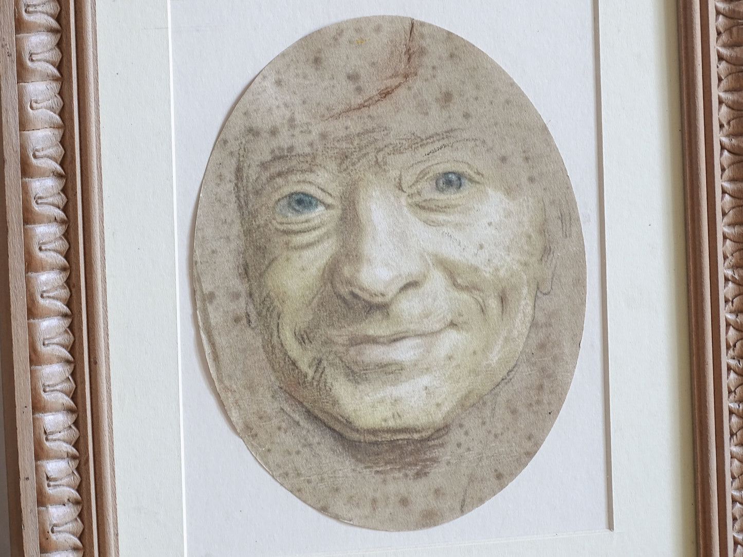 French Antique self portrait print after Maurice Quentin de La Tour oval format