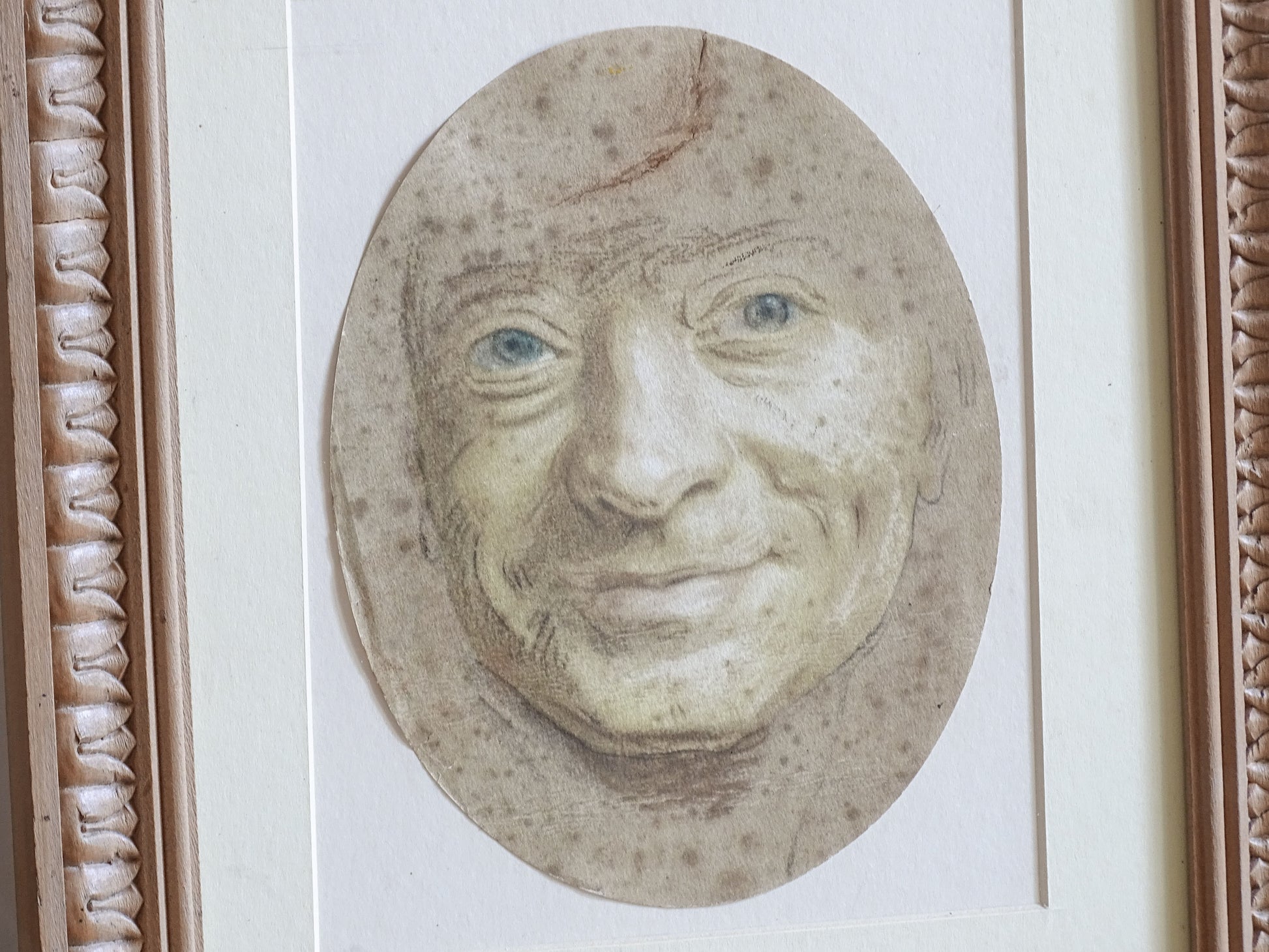 French Antique self portrait print after Maurice Quentin de La Tour oval format