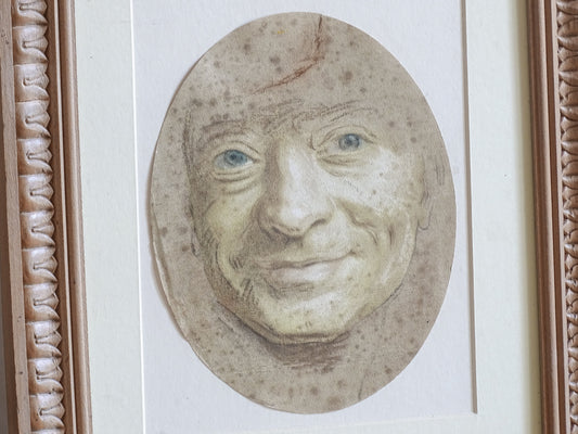 French Antique self portrait print after Maurice Quentin de La Tour oval format