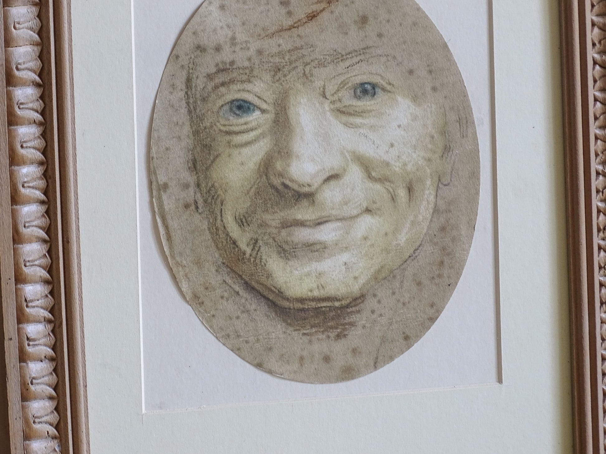 French Antique self portrait print after Maurice Quentin de La Tour oval format