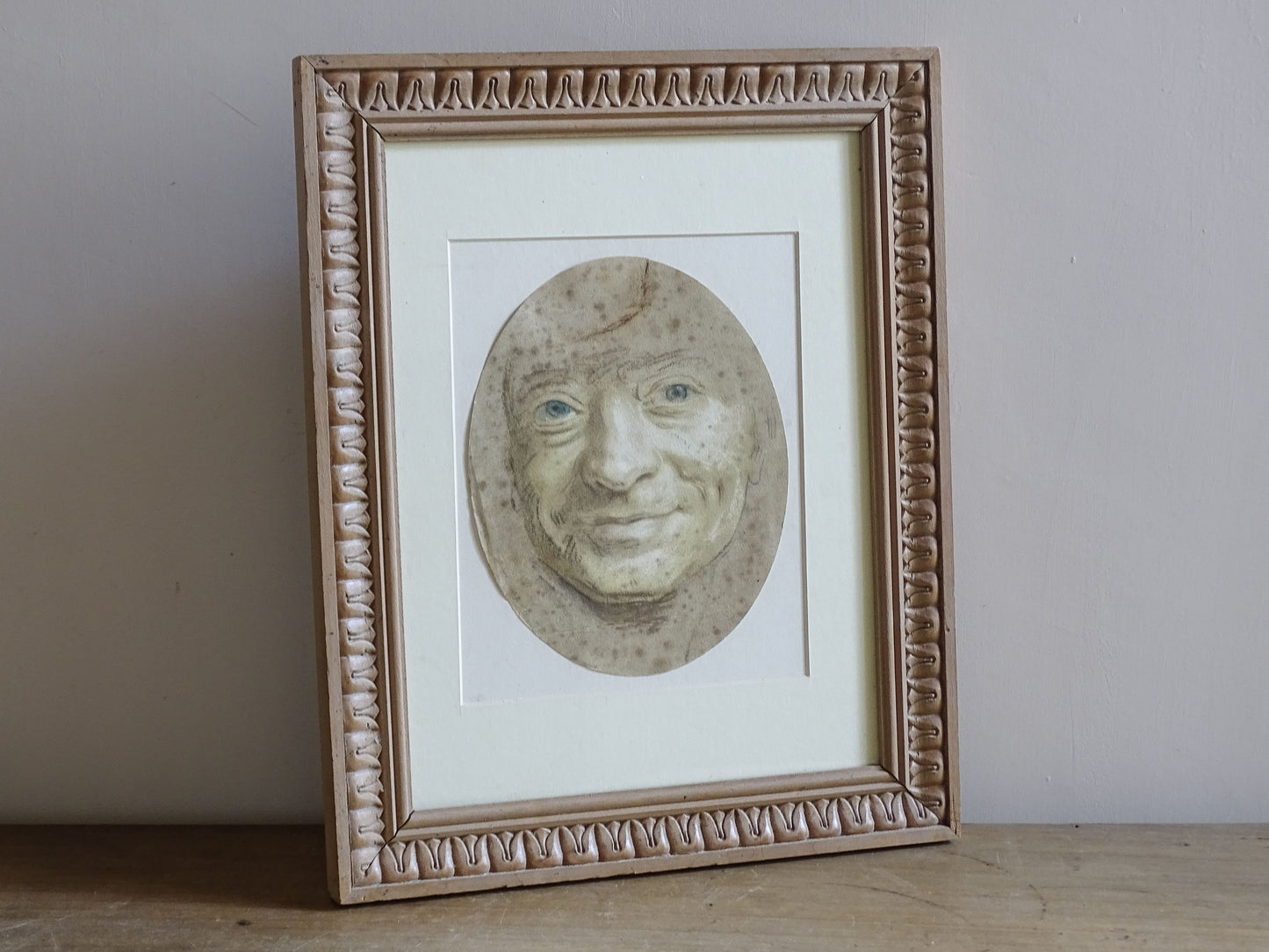 French Antique self portrait print after Maurice Quentin de La Tour oval format