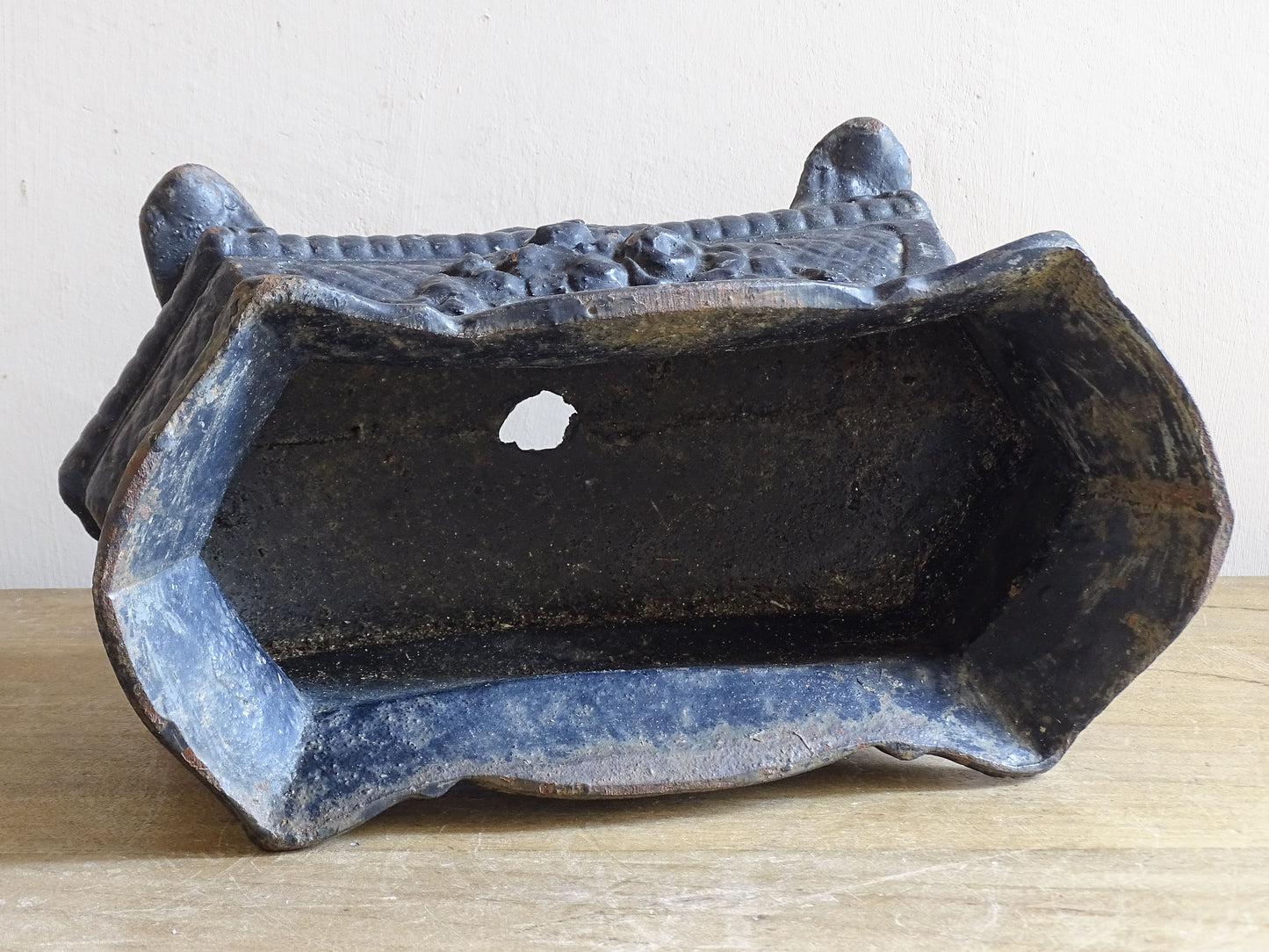 Small heavy cast iron jardinière for tabletop or windowsill styling
