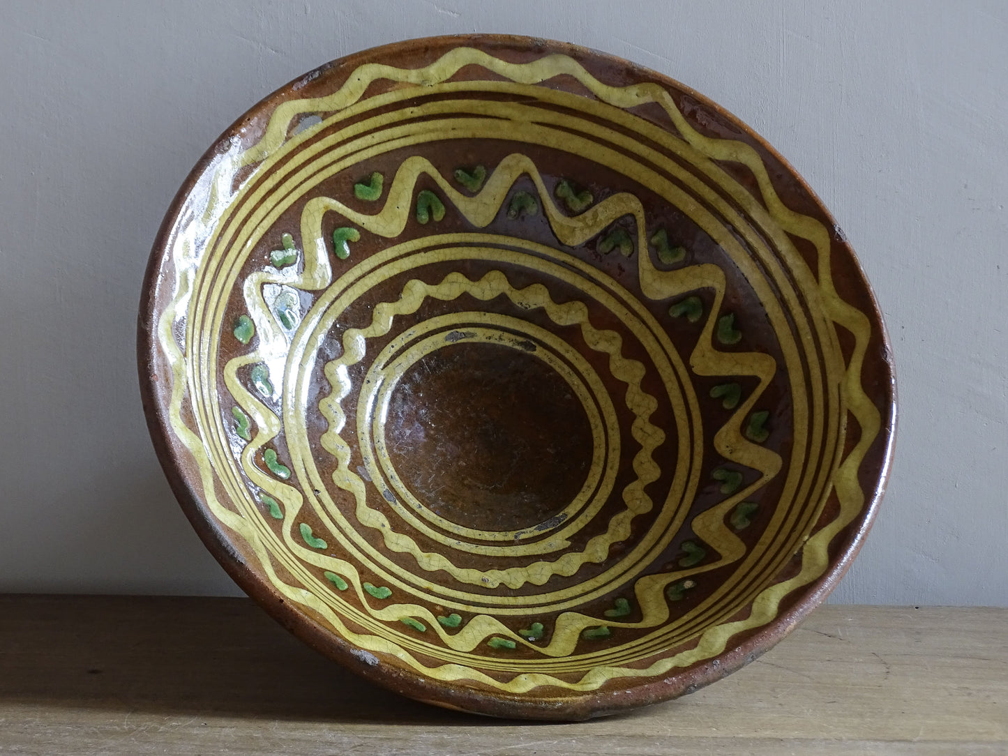Hand-thrown French Savoyard folk pottery coupe with brown honey glaze
